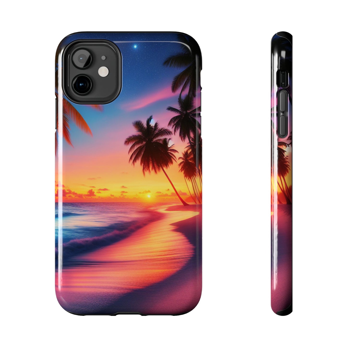 "Golden Paradise: A Sunset Serenade in the Tropics" - Tropical Beach Sunset Art Tough Phone Case for Iphone and Samsung Galaxy s20 s21 s22 s23 s24