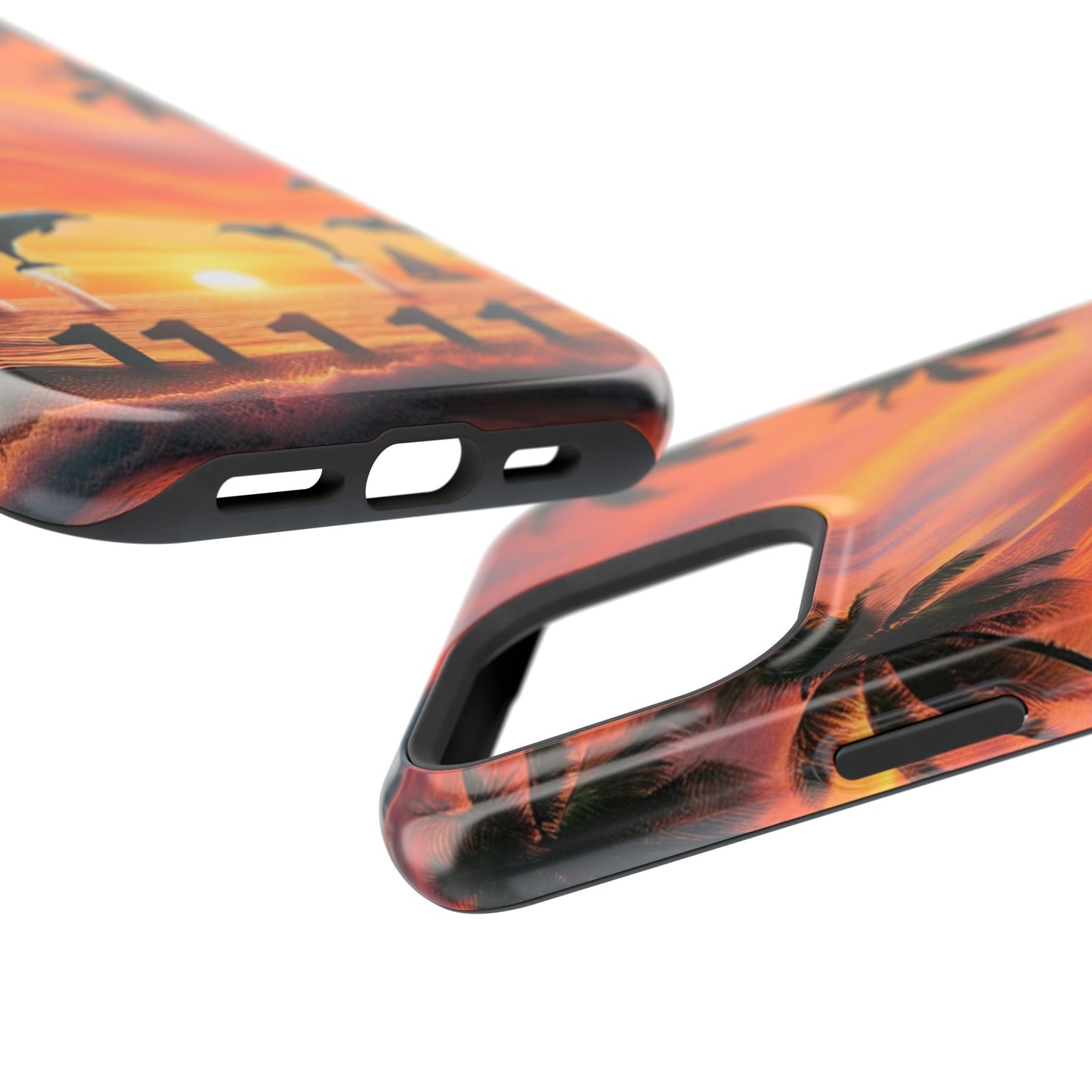 Magnetic Tough Phone case for phone 16 15 14 13 Pro Plus and Max 11111 "Tropical Serenity: Sundown Symphony" - Tough Phone Case with Tropical Beach Sunset Dolphins ande Sailboats HD Art