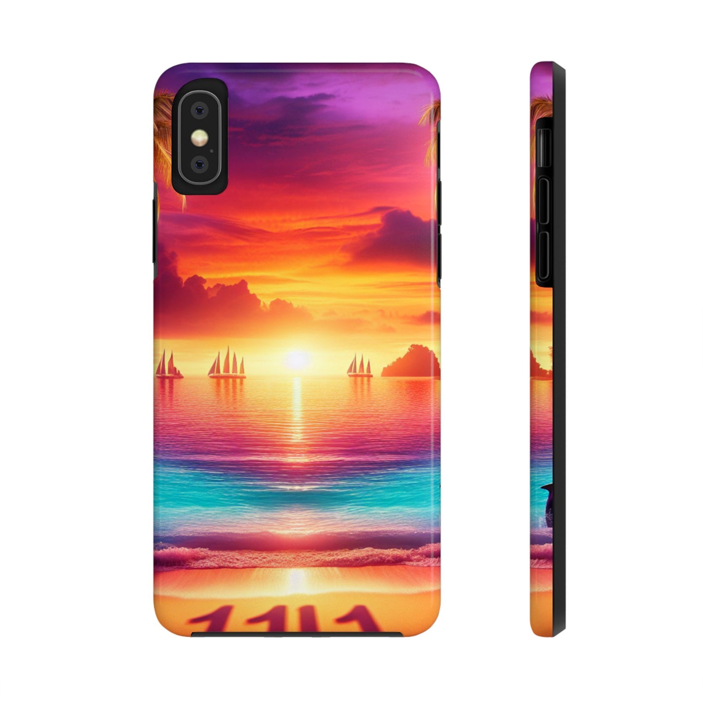 Iphone 16 15 14 13 12 10 9 8 7 Pro Plus and MaxTough Phone Case "Sunset Paradise: A Tropical Tranquility" - 1111 Tropical Beach Art