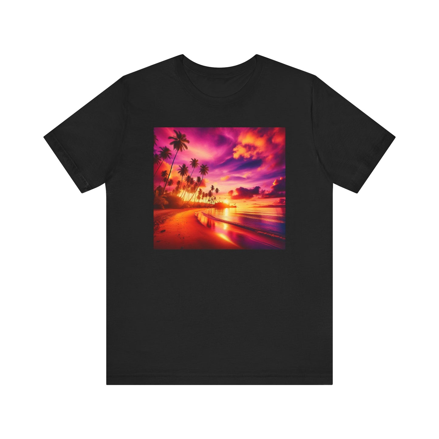 "Paradise Serenity: Tropical Twilight" - Tropical Beach Sunset with Palm Trees Unisex Tee