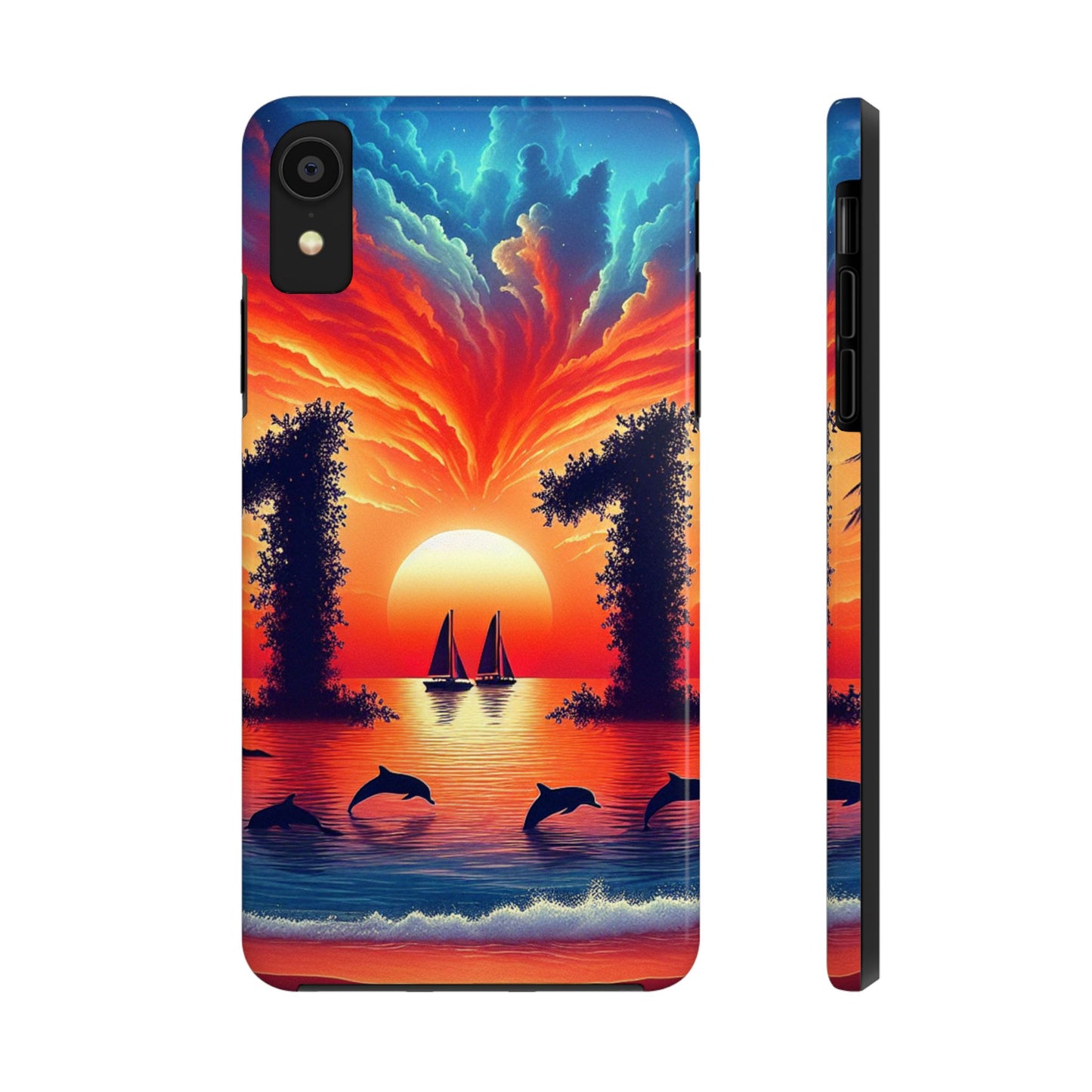 Iphone 16 15 14 13 12 11 10 9 8 7 Pro Plus and MaxTough Phone Case "Paradise Horizon: A Tropical Twilight Serenade" - 1111 Tropical Beach Art
