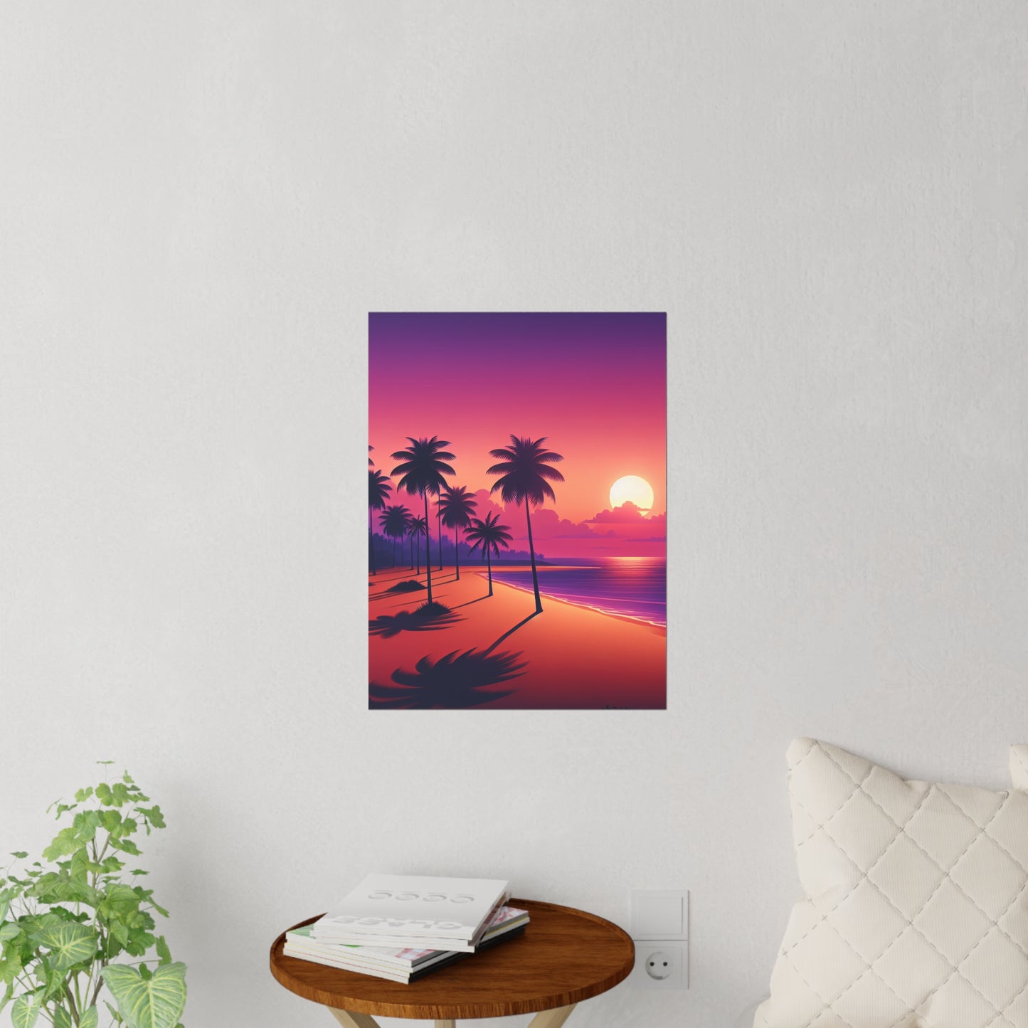 "Paradise Serenade: A Tropical Dusk Symphony" - Tropical Beach at Sunset Repositionanable Wall Art