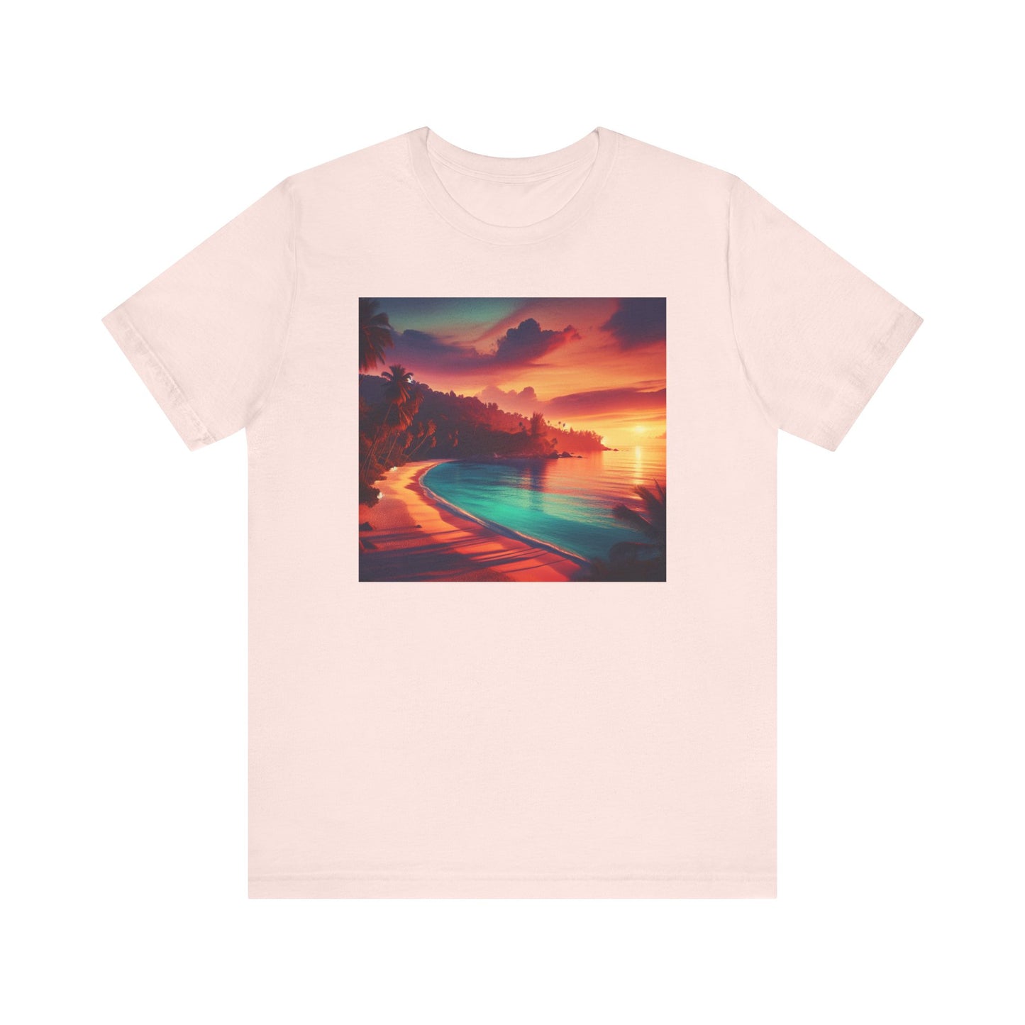 "Paradise Kissed - An Exotic Sunset Serenade" - Tropical Beach Sunset with Palm Trees Unisex Jersey Tee