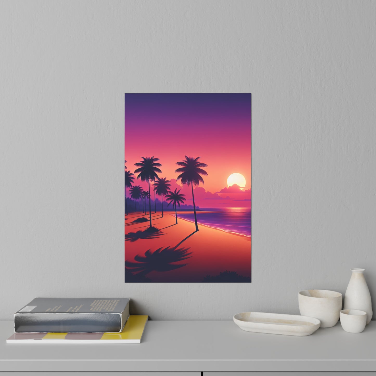 "Paradise Serenade: A Tropical Dusk Symphony" - Tropical Beach at Sunset Repositionanable Wall Art