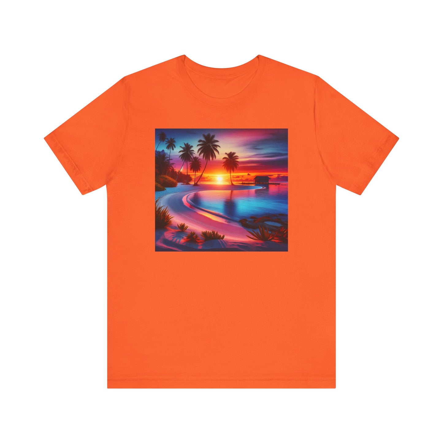 "Paradise Dusk: Tropical Serenity" - Tropical Beach Sunset with Palm Trees Unisex Jersey T-Shirt