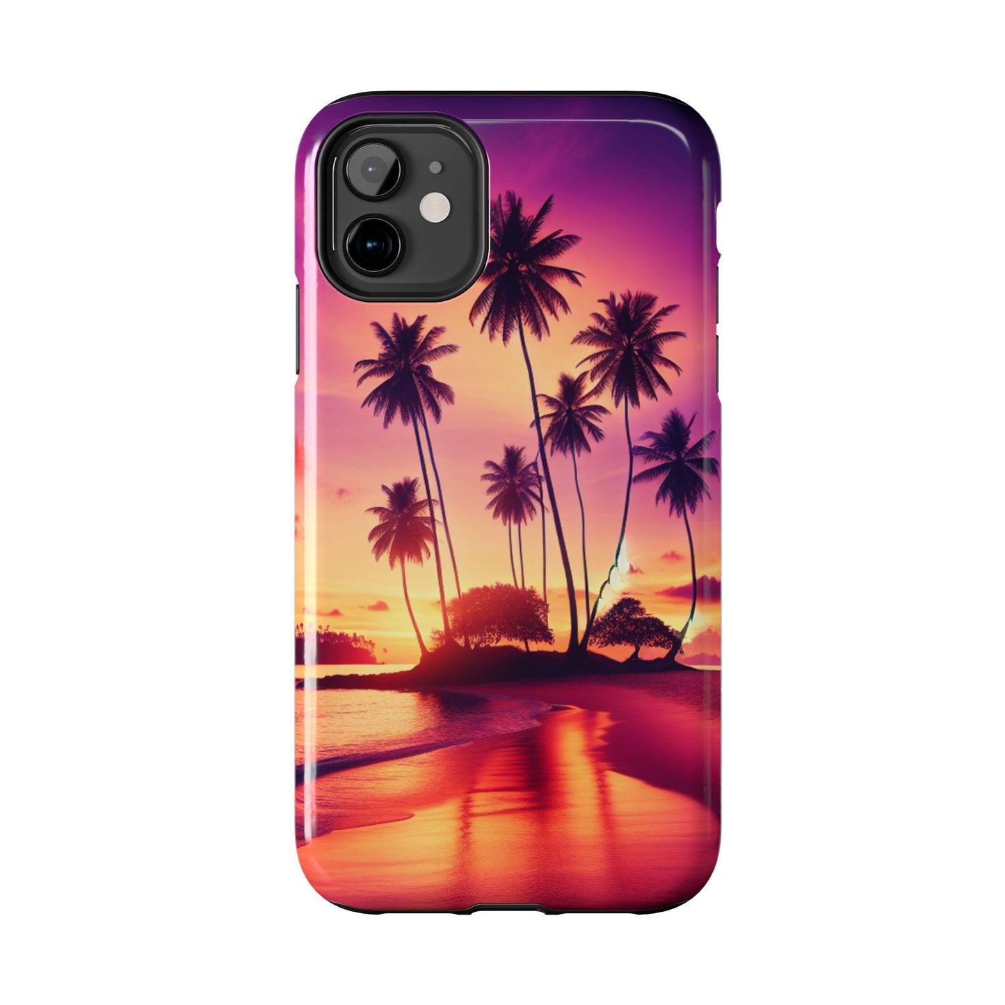 "Paradise Dusk: A Tropical Sunset Symphony" - Tropical Beach Sunset Art Tough Phone Case for Iphone and Samsung Galaxy s20 s21 s22 s23 s24