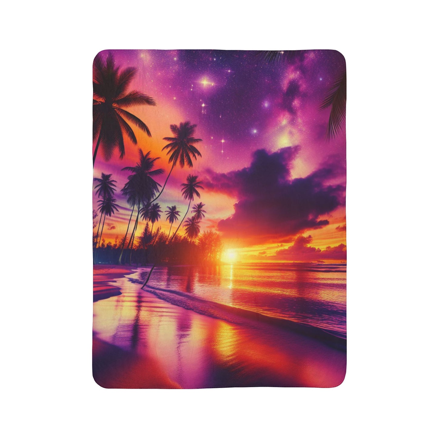 Sherpa Fleece Blanket with Tropical Beach Sunset and Palm Trees Paradise Dusk: An Equatorial Serenade"