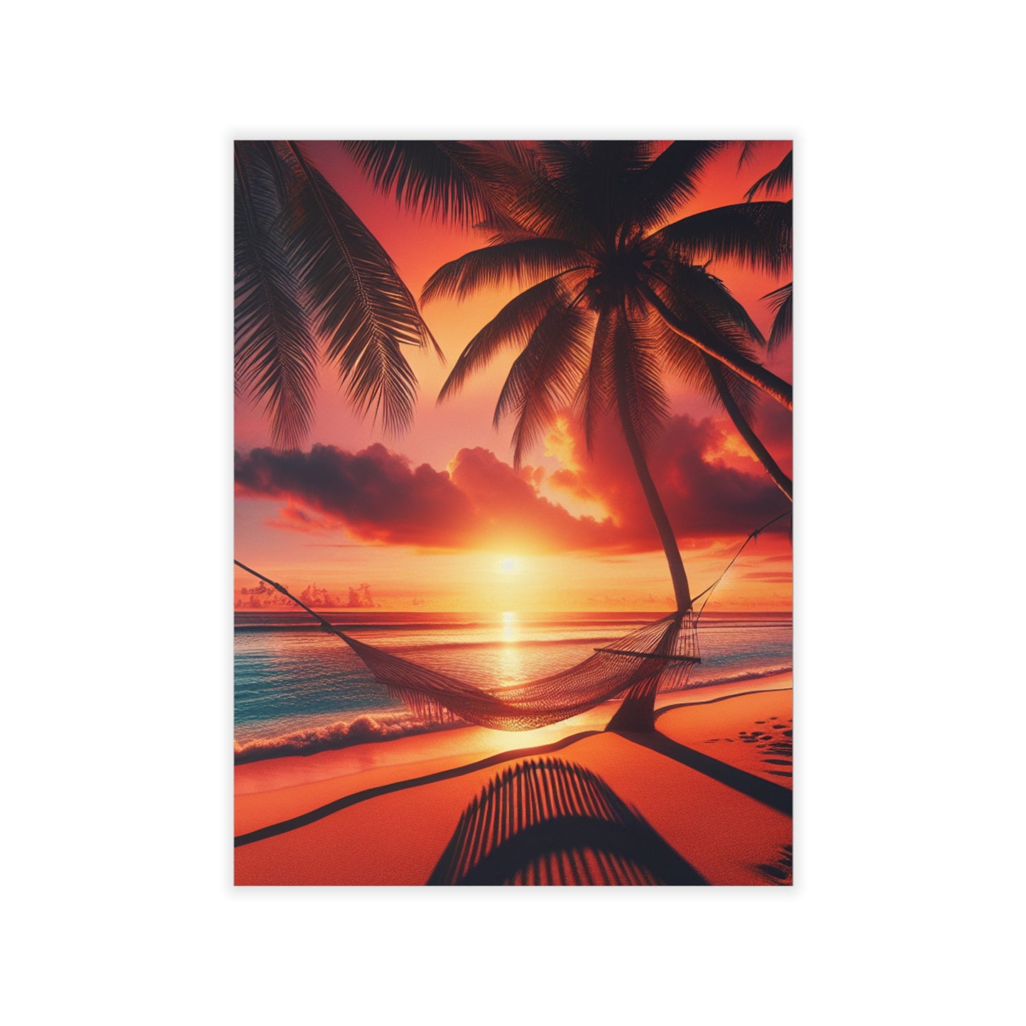 "Tropical Twilight Serenity: An Ode to Palm Paradises" - Tropical Beach at Sunset Repositionanable Wall Art