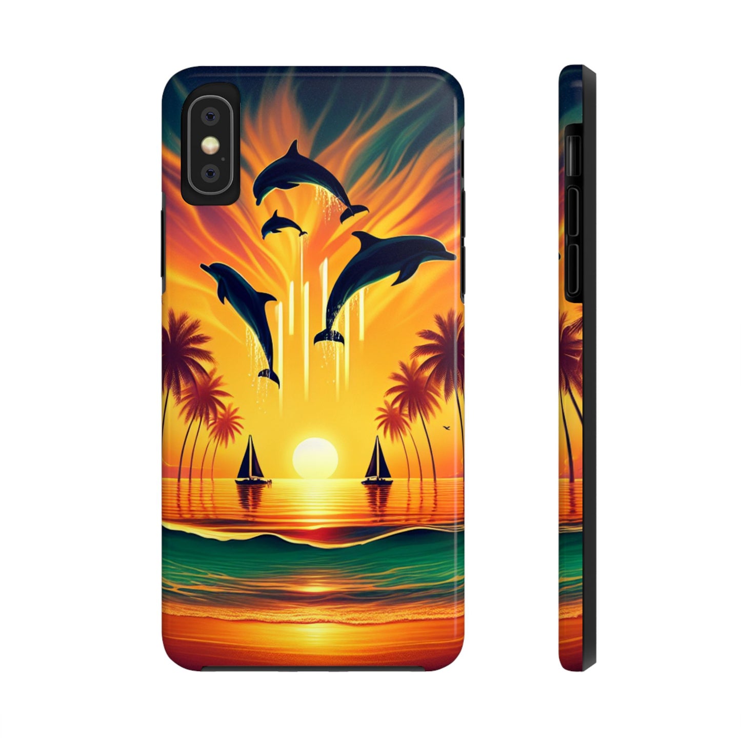 Iphone 16 15 14 13 12 11 10 9 8 7 Pro Plus and Max Tough Phone Case "Paradise Serenity: Twilight Oasis" - 1111 Tropical Beach Art
