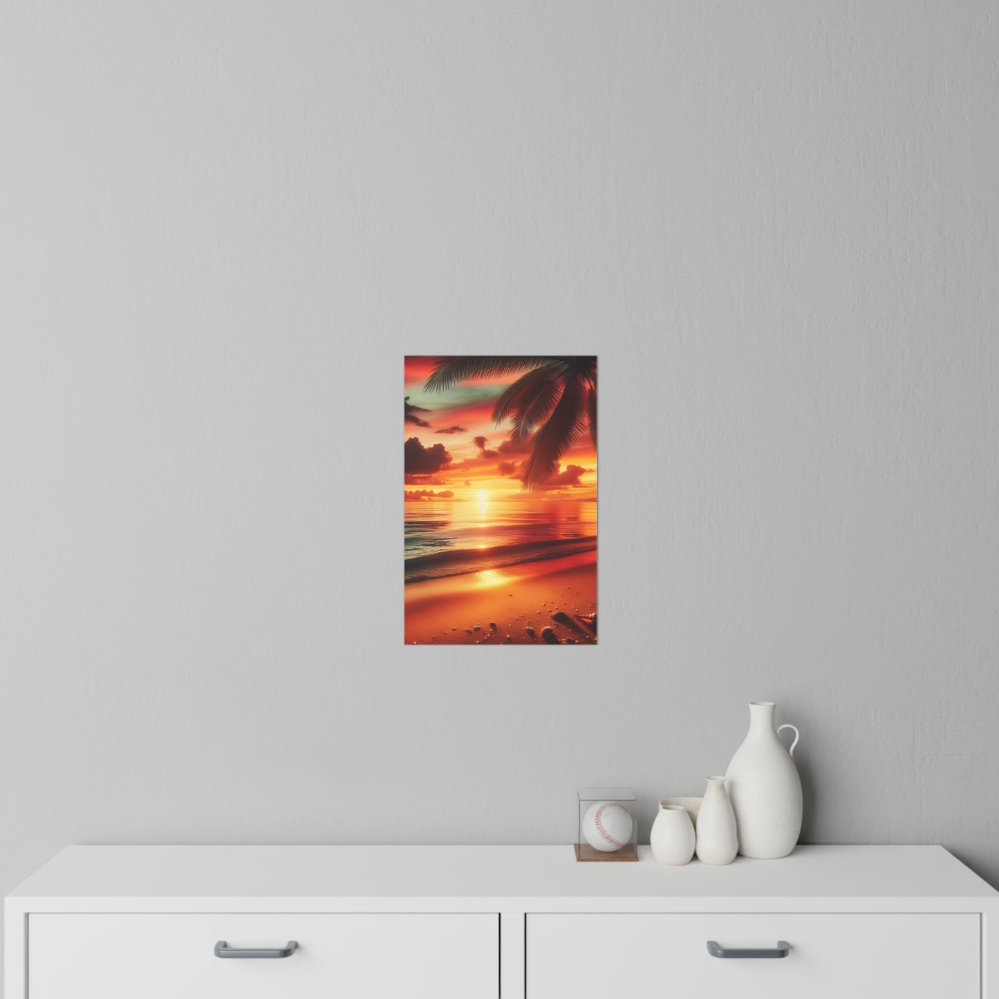 "Paradise Kissed: A Tropical Twilight Symphony" - Tropical Beach at Sunset Repositionanable Wall Art