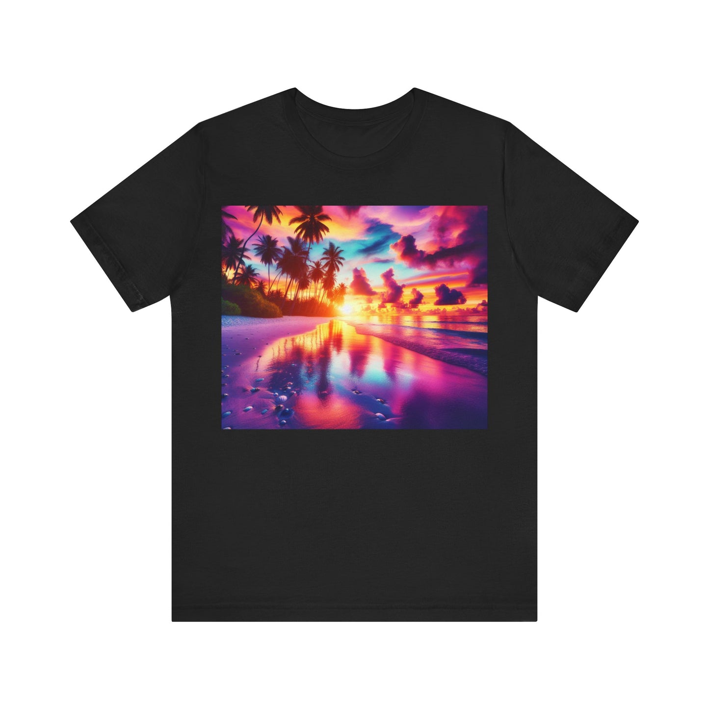 "Paradise Bliss: A Tropical Sunset Serenade" - Tropical Beach Sunset with Palm Trees Unisex Tee