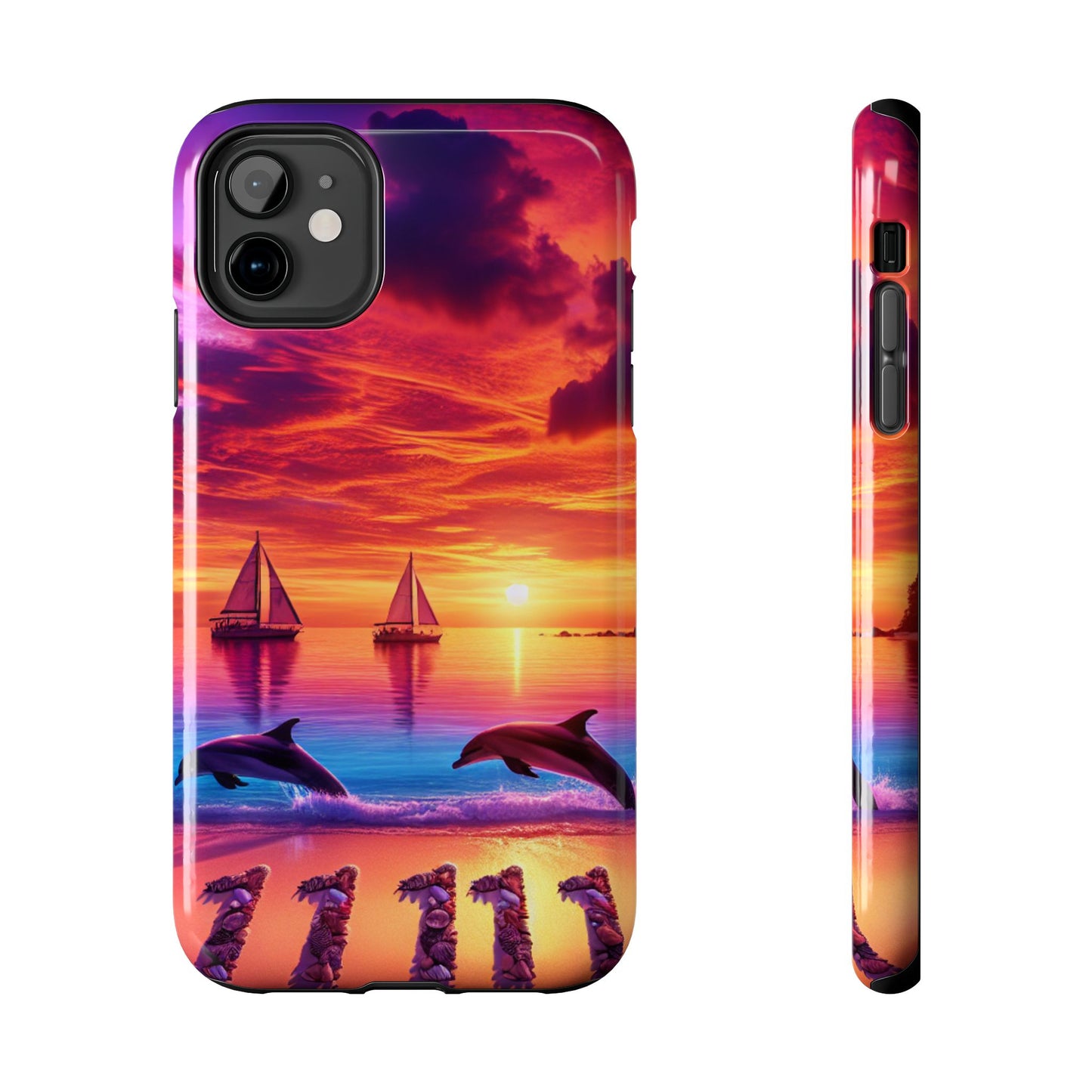 Iphone 16 15 14 13 12 11 10 9 8 7 Pro Plus and Max Tough Phone Case "Sunset Serenity: A Tropical Paradise" - 1111 Tropical Beach Art