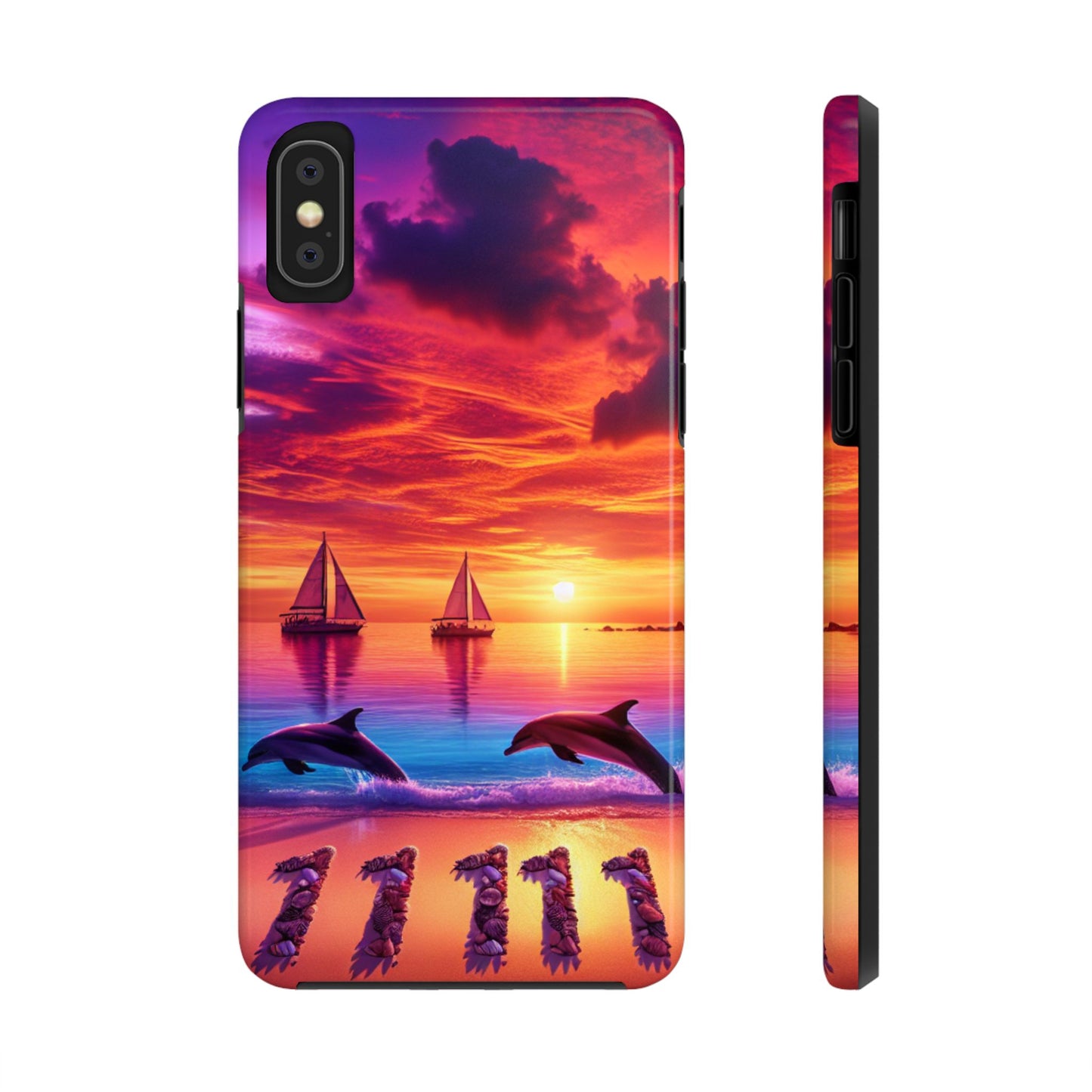 Iphone 16 15 14 13 12 11 10 9 8 7 Pro Plus and Max Tough Phone Case "Sunset Serenity: A Tropical Paradise" - 1111 Tropical Beach Art