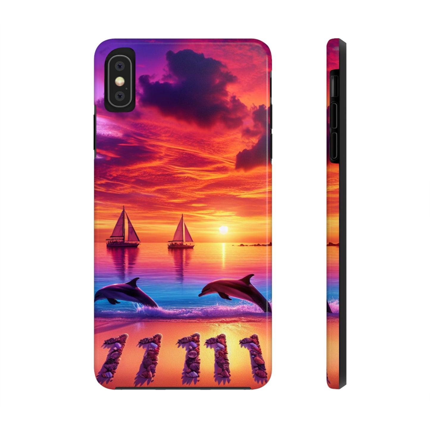 Iphone 16 15 14 13 12 11 10 9 8 7 Pro Plus and Max Tough Phone Case "Sunset Serenity: A Tropical Paradise" - 1111 Tropical Beach Art