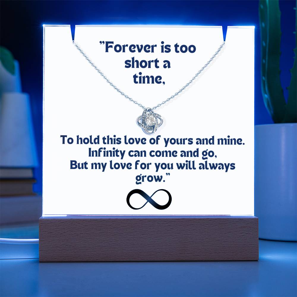 Color LED Acrylic Infinity Card White Background Black Text and Infinity KNOT Necklace For my Wife/ Girlfriend & Husband/ Boyfriend Infinite love Keepsake 2