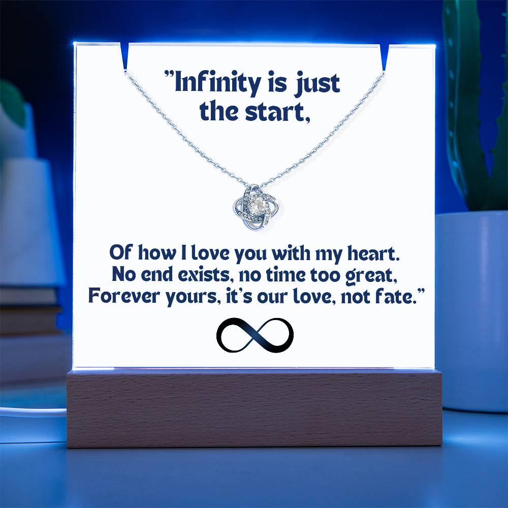 Color LED Acrylic Infinity Card White Background Black Text and KNOT Necklace For my Wife/ Girlfriend & Husband/ Boyfriend Infinite love Keepsake 1