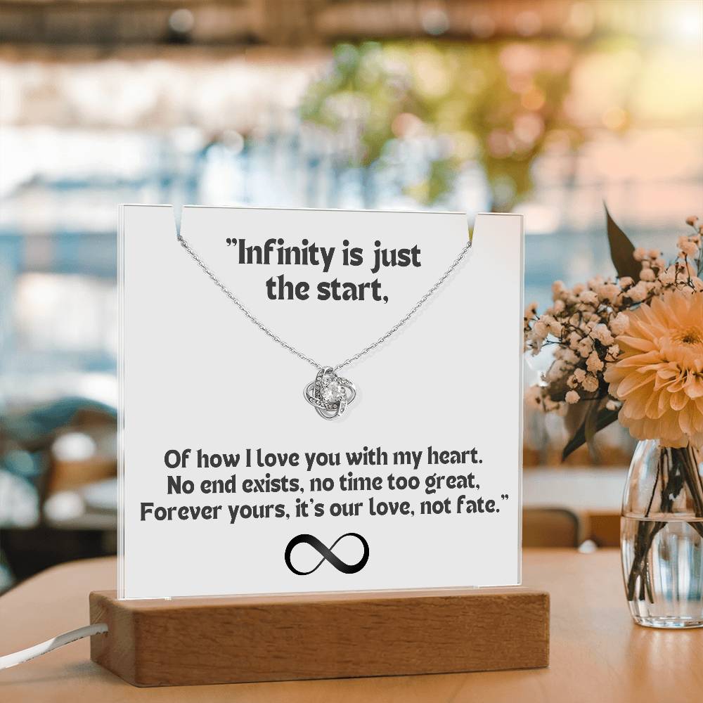 Color LED Acrylic Infinity Card White Background Black Text and KNOT Necklace For my Wife/ Girlfriend & Husband/ Boyfriend Infinite love Keepsake 1