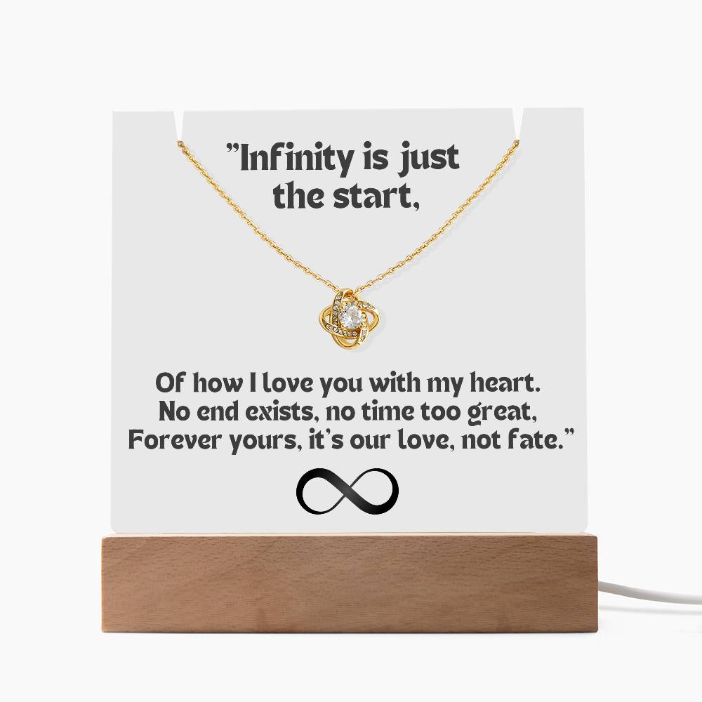 Color LED Acrylic Infinity Card White Background Black Text and KNOT Necklace For my Wife/ Girlfriend & Husband/ Boyfriend Infinite love Keepsake 1