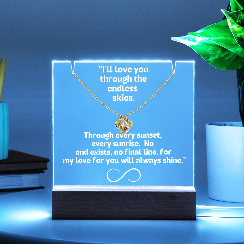 Color LED Acrylic Infinity Card WHITE Writing and HEART Necklace For my Wife/ Girlfriend & Husband/ Boyfriend Infinite love Keepsake 1