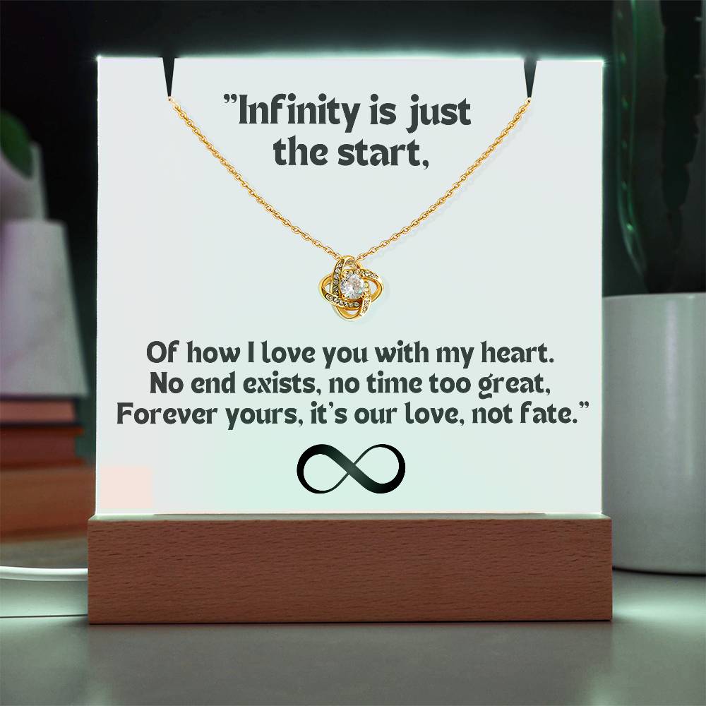 Color LED Acrylic Infinity Card White Background Black Text and KNOT Necklace For my Wife/ Girlfriend & Husband/ Boyfriend Infinite love Keepsake 1