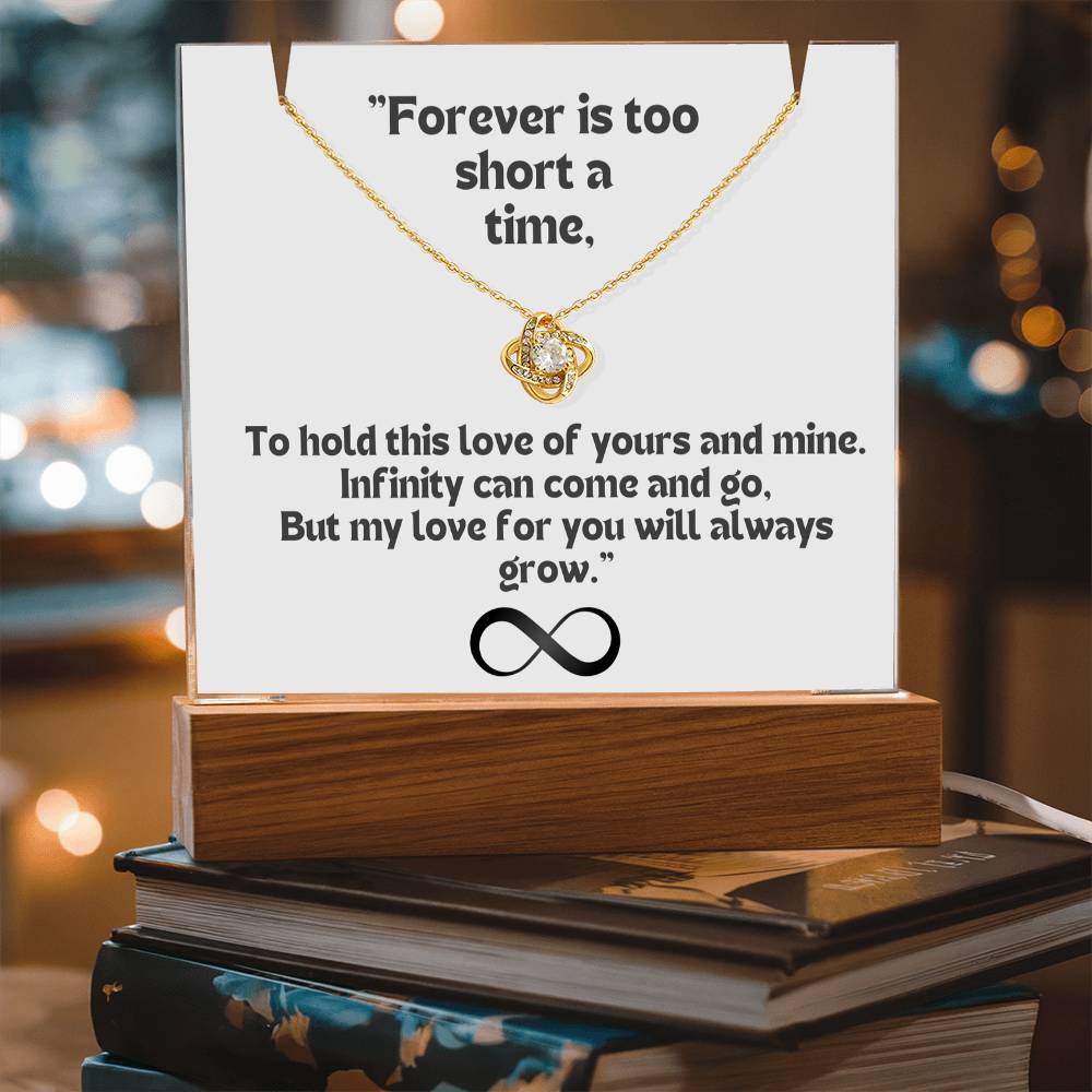 Color LED Acrylic Infinity Card White Background Black Text and Infinity KNOT Necklace For my Wife/ Girlfriend & Husband/ Boyfriend Infinite love Keepsake 3