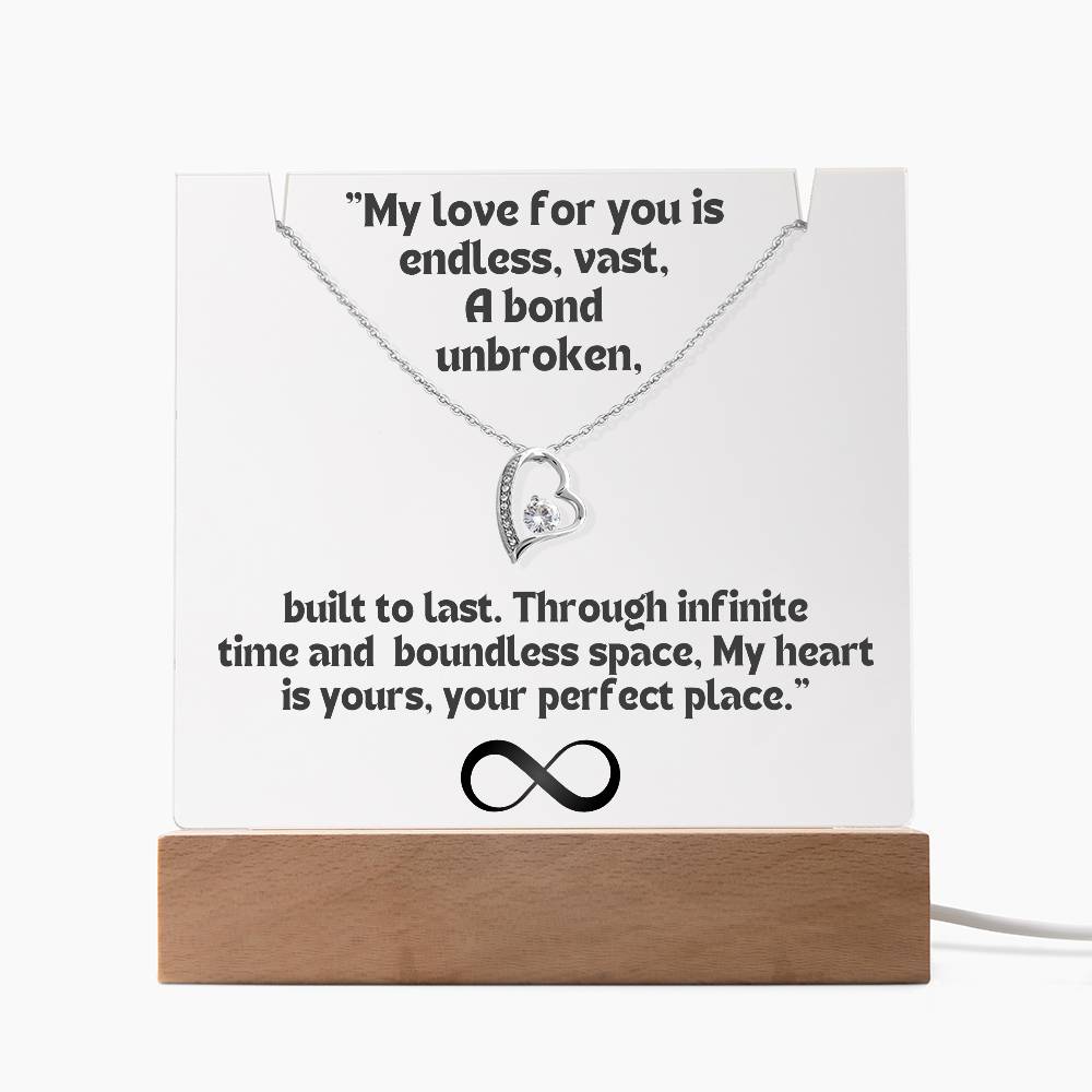 Color LED Acrylic Infinity Card Black Text and HEART Necklace For my Wife/ Girlfriend & Husband/ Boyfriend Infinite love Keepsake 4