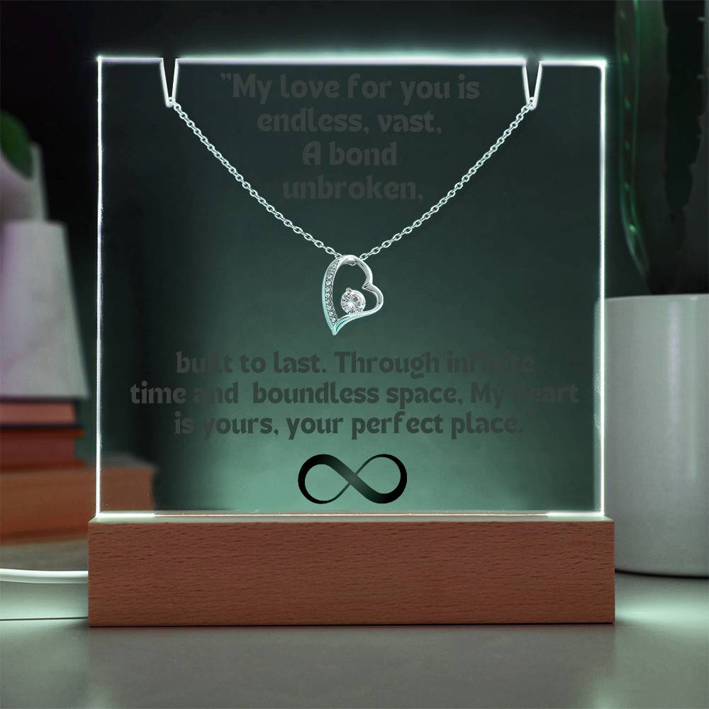 Color LED Acrylic Infinity Card Black Text and HEART Necklace For my Wife/ Girlfriend & Husband/ Boyfriend Infinite love Keepsake 3