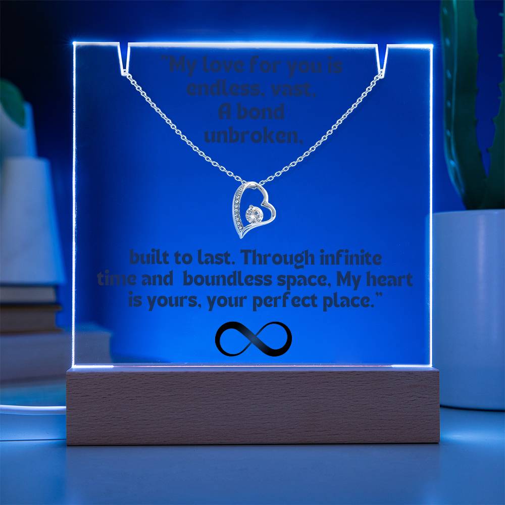 Color LED Acrylic Infinity Card Black Text and HEART Necklace For my Wife/ Girlfriend & Husband/ Boyfriend Infinite love Keepsake 3
