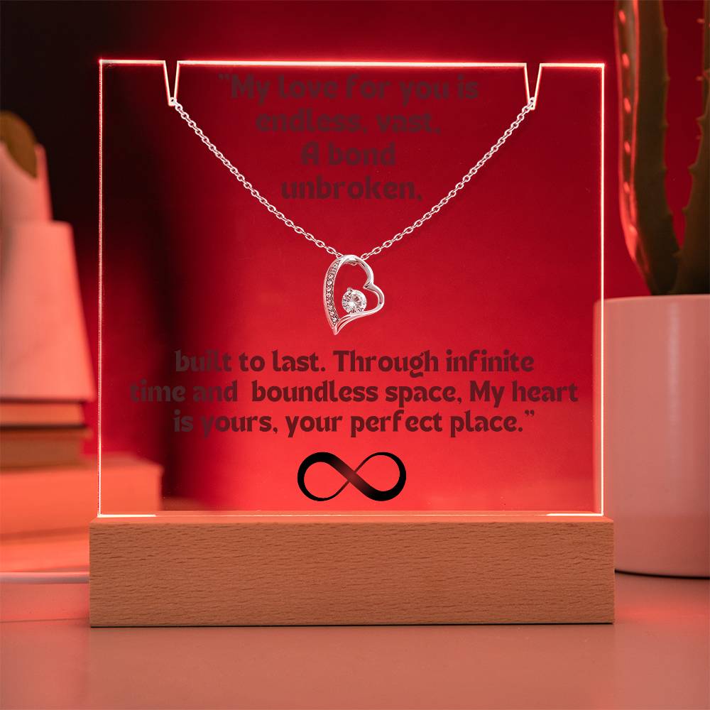 Color LED Acrylic Infinity Card Black Text and HEART Necklace For my Wife/ Girlfriend & Husband/ Boyfriend Infinite love Keepsake 4