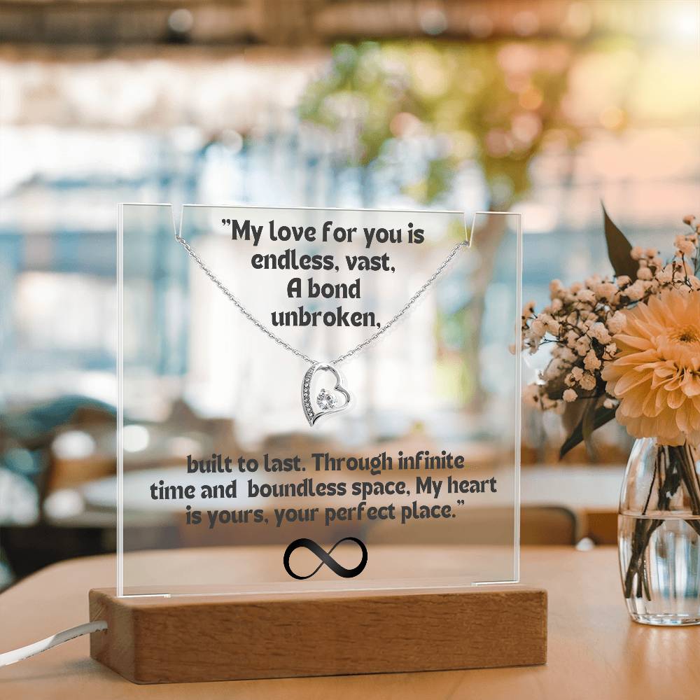 Color LED Acrylic Infinity Card Black Text and HEART Necklace For my Wife/ Girlfriend & Husband/ Boyfriend Infinite love Keepsake 4