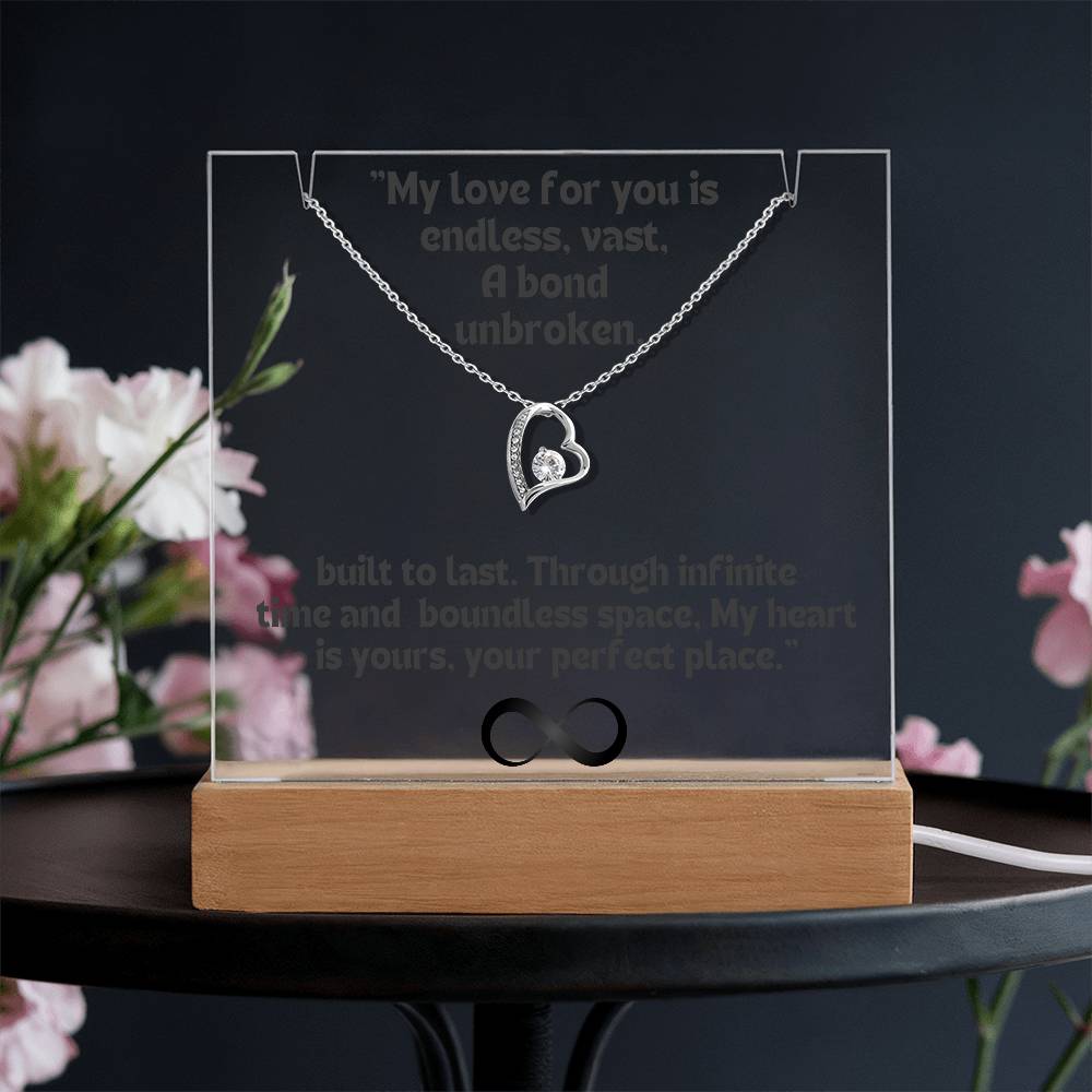 Color LED Acrylic Infinity Card Black Text and HEART Necklace For my Wife/ Girlfriend & Husband/ Boyfriend Infinite love Keepsake 3