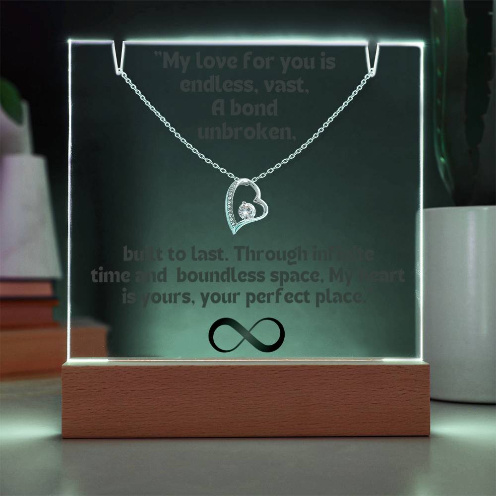 Color LED Acrylic Infinity Card Black Text and HEART Necklace For my Wife/ Girlfriend & Husband/ Boyfriend Infinite love Keepsake 3
