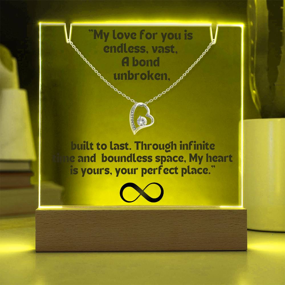 Color LED Acrylic Infinity Card Black Text and HEART Necklace For my Wife/ Girlfriend & Husband/ Boyfriend Infinite love Keepsake 4