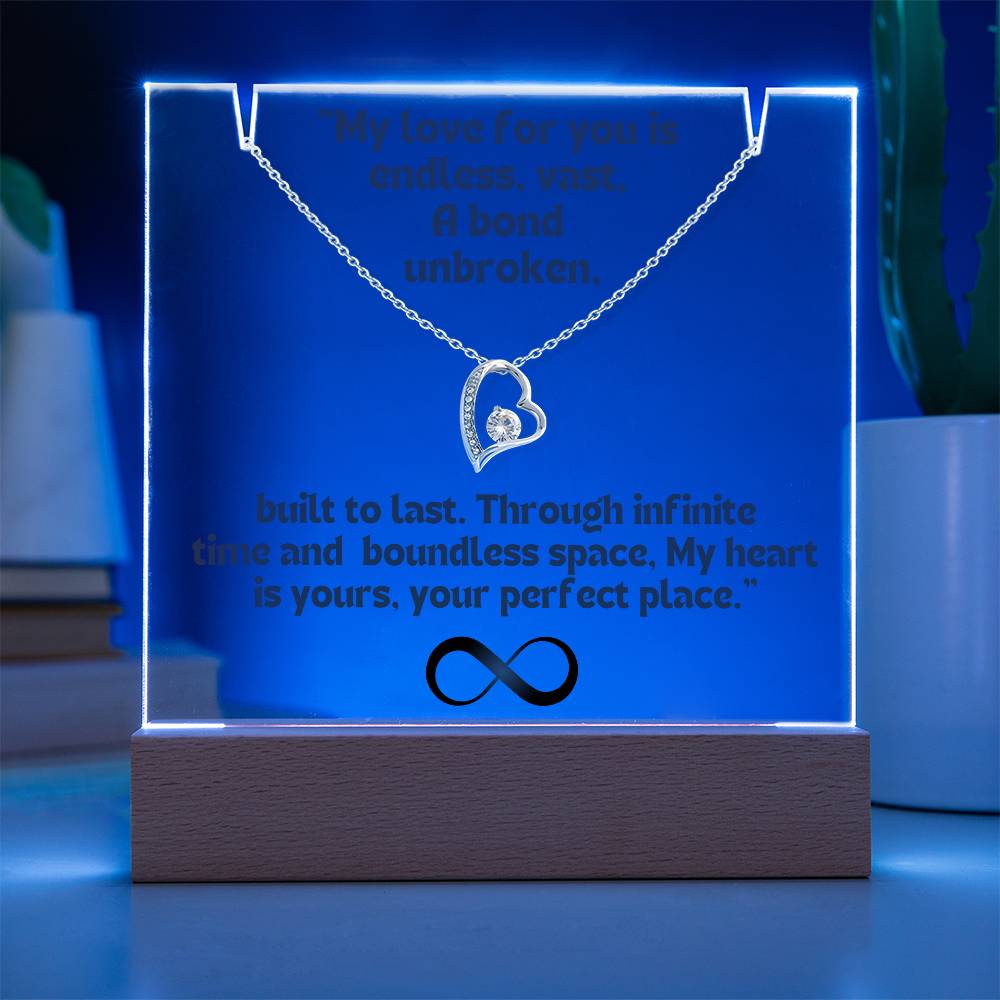 Color LED Acrylic Infinity Card Black Text and HEART Necklace For my Wife/ Girlfriend & Husband/ Boyfriend Infinite love Keepsake 4