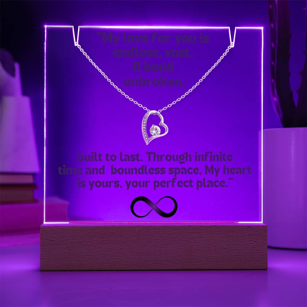 Color LED Acrylic Infinity Card Black Text and HEART Necklace For my Wife/ Girlfriend & Husband/ Boyfriend Infinite love Keepsake 3
