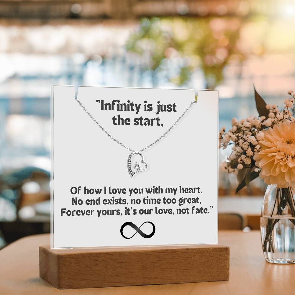 Color LED Acrylic Infinity Card WHITE Background and HEART Necklace For my Wife/ Girlfriend & Husband/ Boyfriend Infinite love Keepsake 1