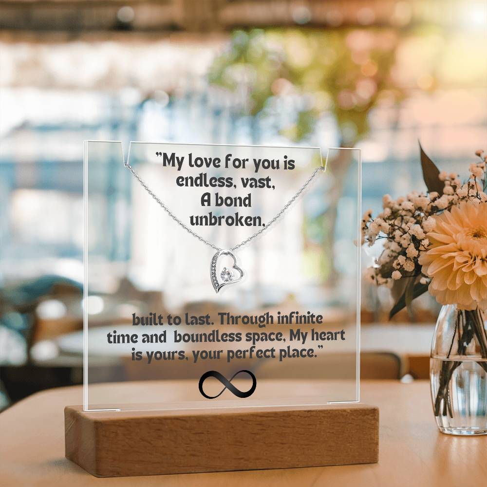 Color LED Acrylic Infinity Card Black Text and HEART Necklace For my Wife/ Girlfriend & Husband/ Boyfriend Infinite love Keepsake 3