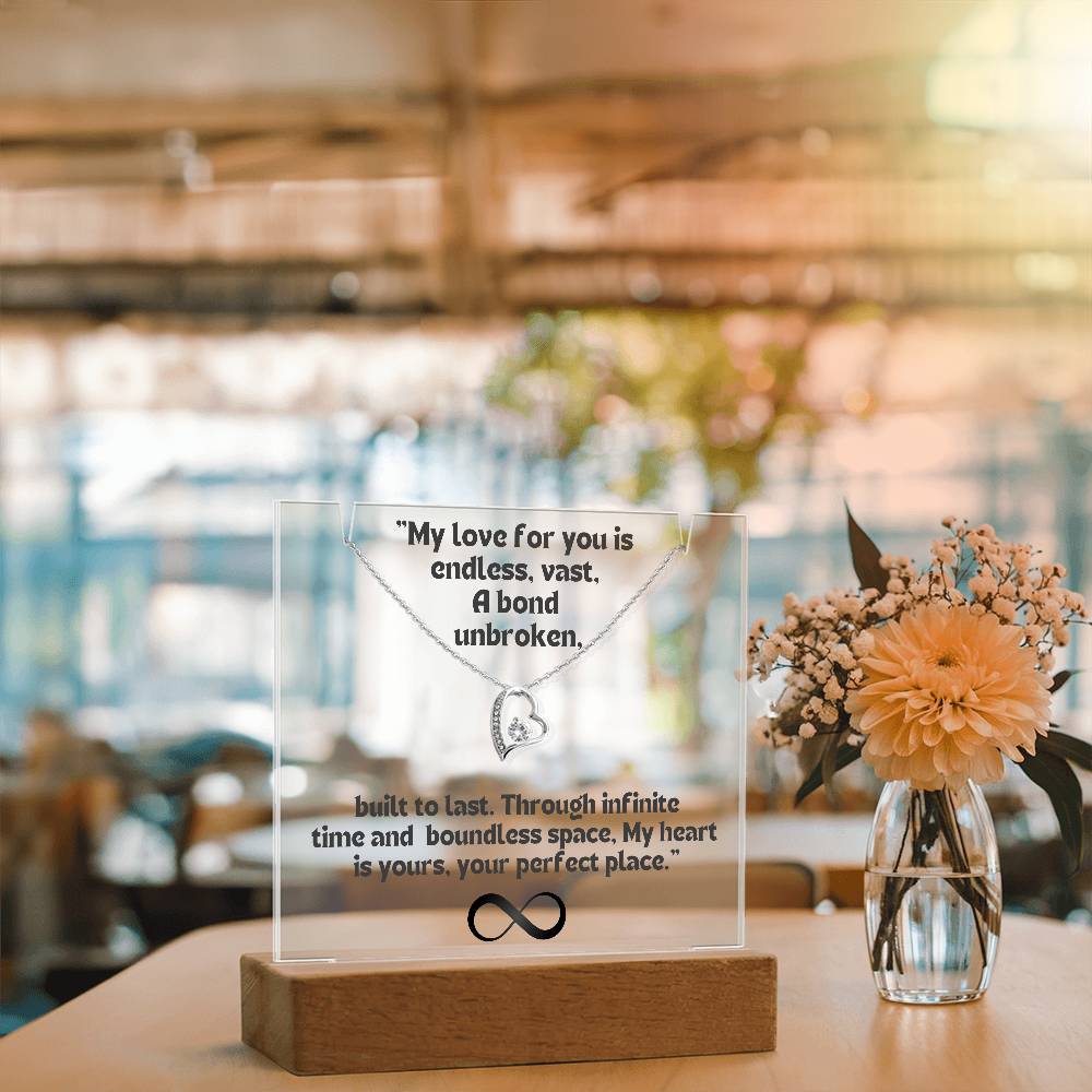 Color LED Acrylic Infinity Card Black Text and HEART Necklace For my Wife/ Girlfriend & Husband/ Boyfriend Infinite love Keepsake 4