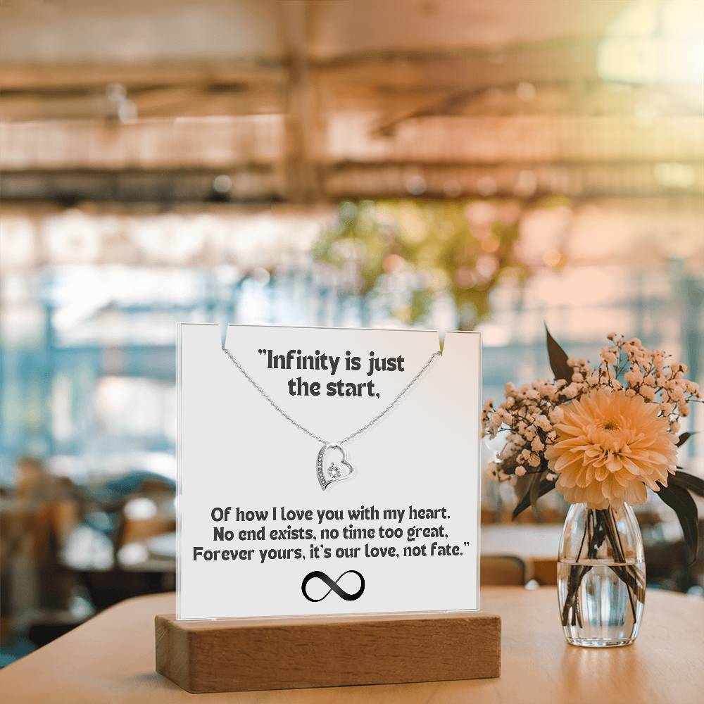 Color LED Acrylic Infinity Card WHITE Background and HEART Necklace For my Wife/ Girlfriend & Husband/ Boyfriend Infinite love Keepsake 1