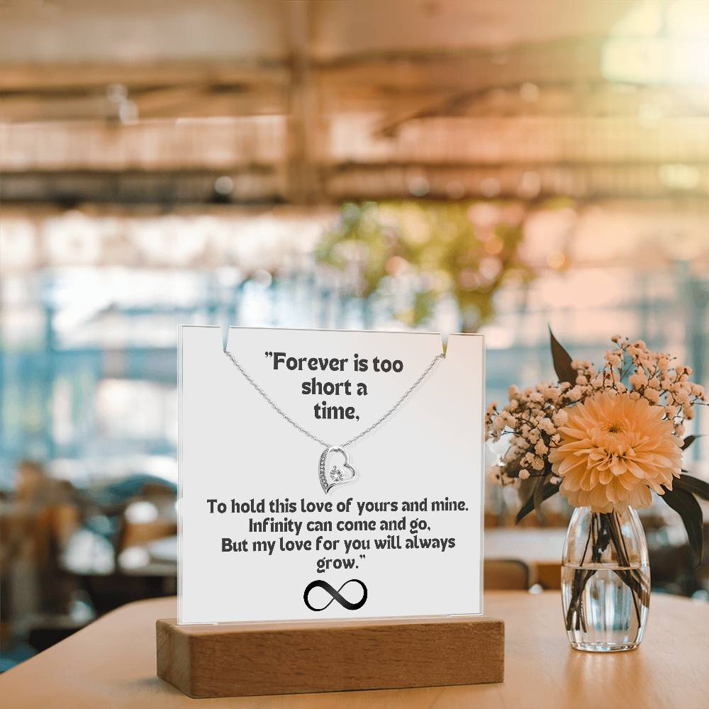 Color LED Acrylic Infinity Card WHITE Background and HEART Necklace For my Wife/ Girlfriend & Husband/ Boyfriend Infinite love Keepsake 2