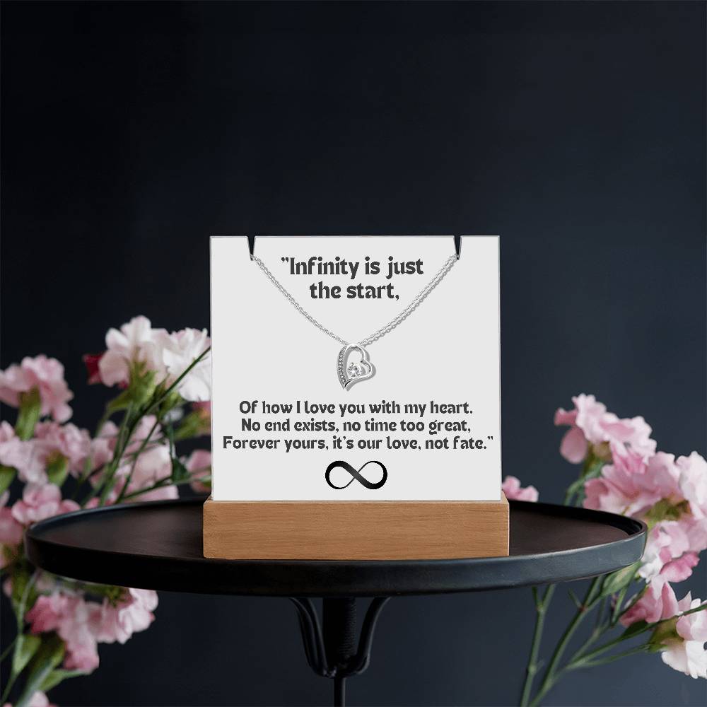 Color LED Acrylic Infinity Card WHITE Background and HEART Necklace For my Wife/ Girlfriend & Husband/ Boyfriend Infinite love Keepsake 1