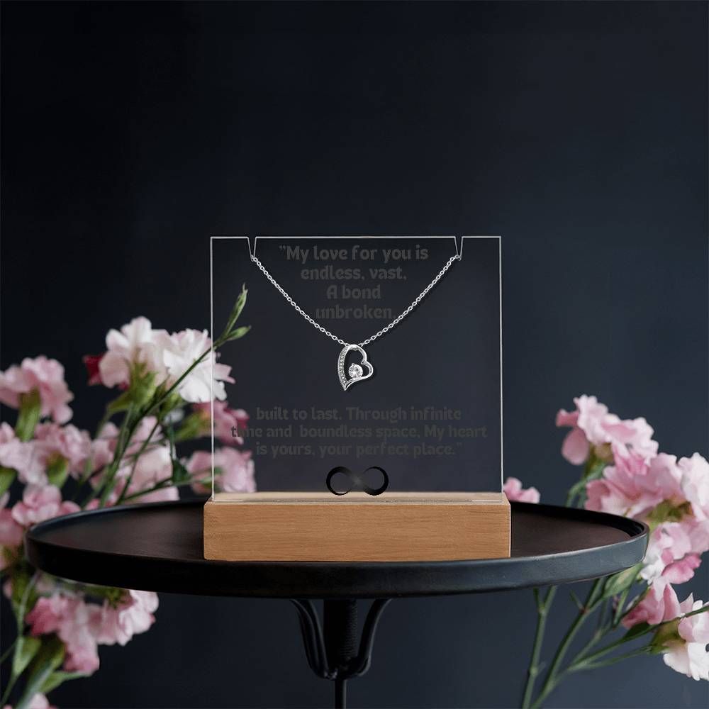 Color LED Acrylic Infinity Card Black Text and HEART Necklace For my Wife/ Girlfriend & Husband/ Boyfriend Infinite love Keepsake 4