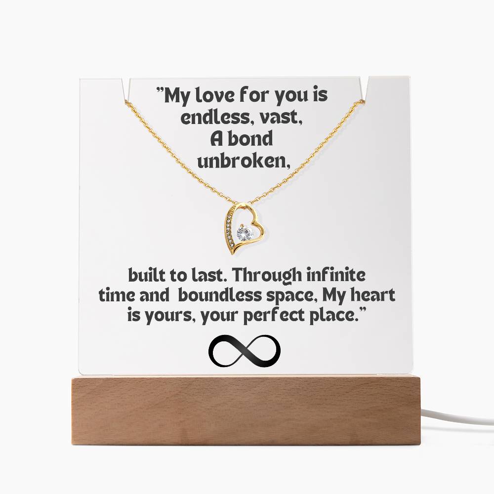 Color LED Acrylic Infinity Card Black Text and HEART Necklace For my Wife/ Girlfriend & Husband/ Boyfriend Infinite love Keepsake 3