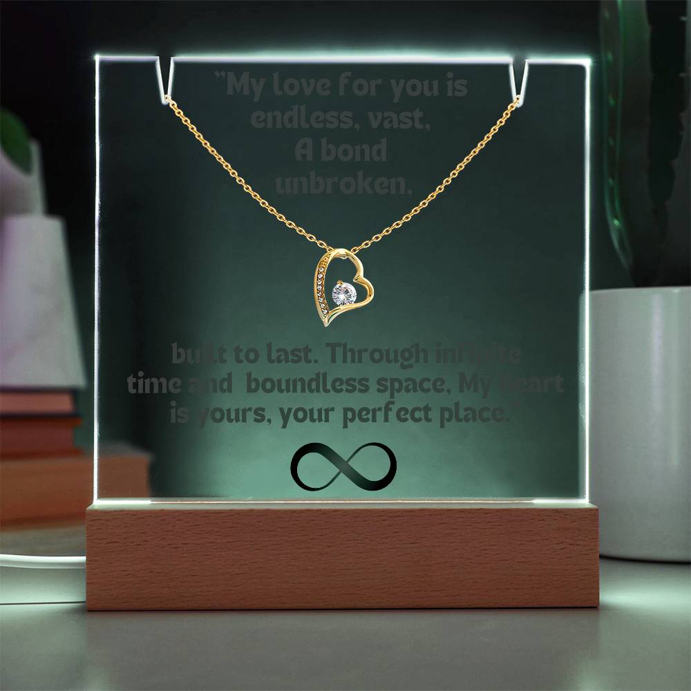 Color LED Acrylic Infinity Card Black Text and HEART Necklace For my Wife/ Girlfriend & Husband/ Boyfriend Infinite love Keepsake 3