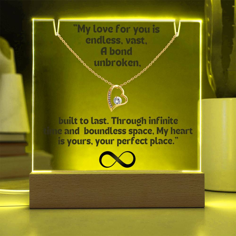 Color LED Acrylic Infinity Card Black Text and HEART Necklace For my Wife/ Girlfriend & Husband/ Boyfriend Infinite love Keepsake 3