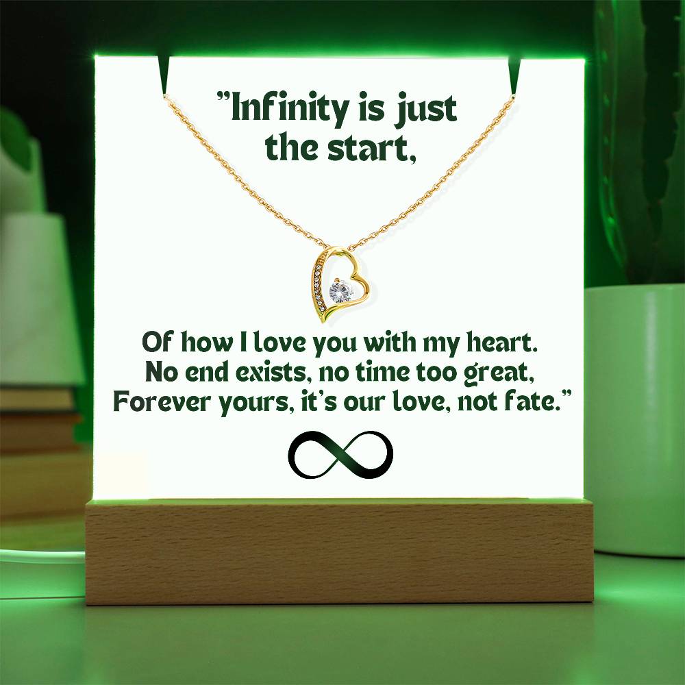 Color LED Acrylic Infinity Card WHITE Background and HEART Necklace For my Wife/ Girlfriend & Husband/ Boyfriend Infinite love Keepsake 1