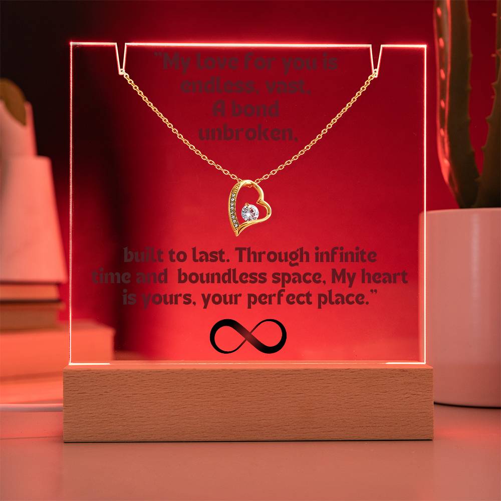 Color LED Acrylic Infinity Card Black Text and HEART Necklace For my Wife/ Girlfriend & Husband/ Boyfriend Infinite love Keepsake 4