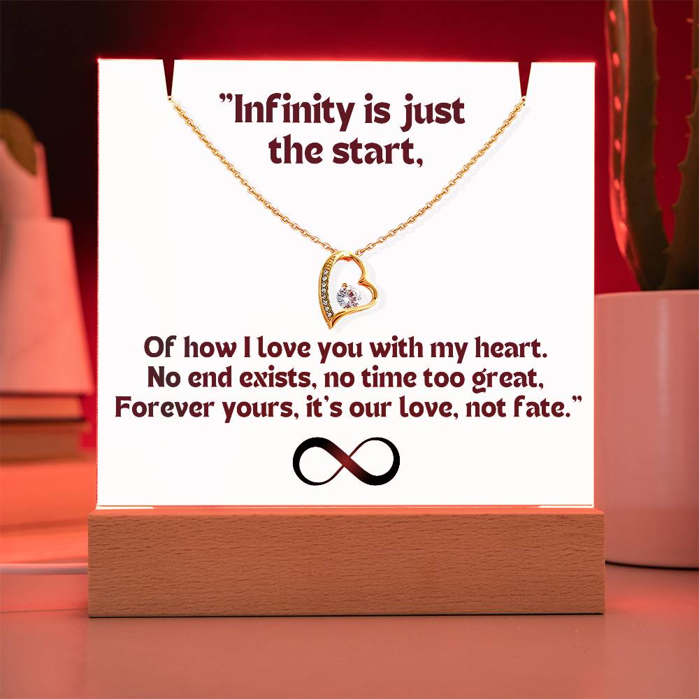 Color LED Acrylic Infinity Card WHITE Background and HEART Necklace For my Wife/ Girlfriend & Husband/ Boyfriend Infinite love Keepsake 1