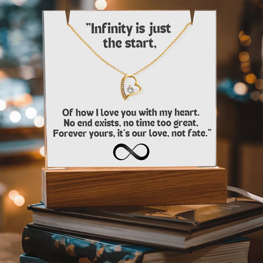 Color LED Acrylic Infinity Card WHITE Background and HEART Necklace For my Wife/ Girlfriend & Husband/ Boyfriend Infinite love Keepsake 1