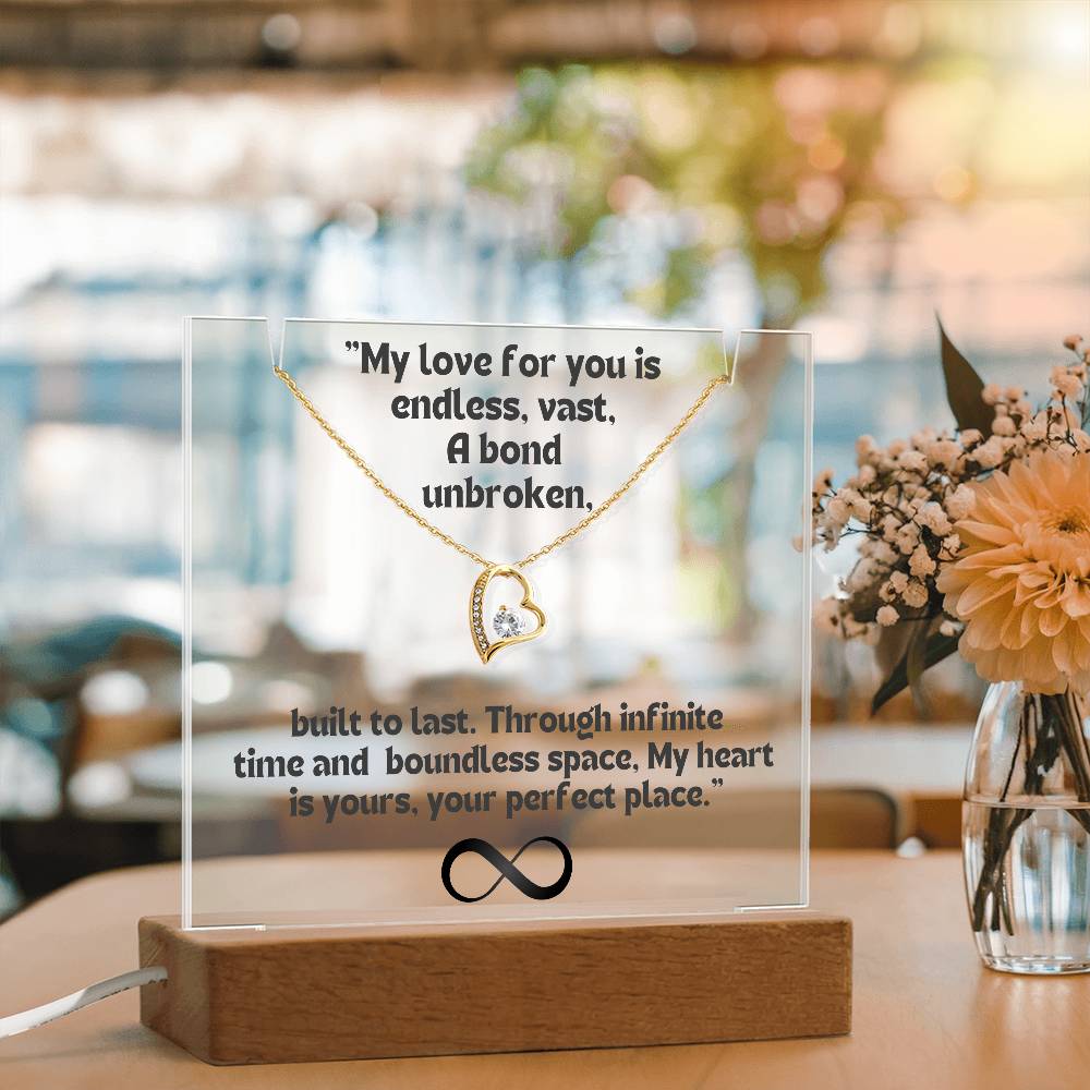 Color LED Acrylic Infinity Card Black Text and HEART Necklace For my Wife/ Girlfriend & Husband/ Boyfriend Infinite love Keepsake 3